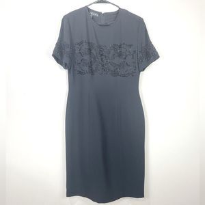 Marianna Vintage 90s Beaded Dress Size 6 Black Short Sleeves Party LBD Modest